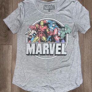 Marvel Gray Short Sleeve Tee with Superhero Graphics
